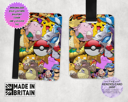 Personalised Pokemon Pikachu Passport Cover and Luggage Tag Sets