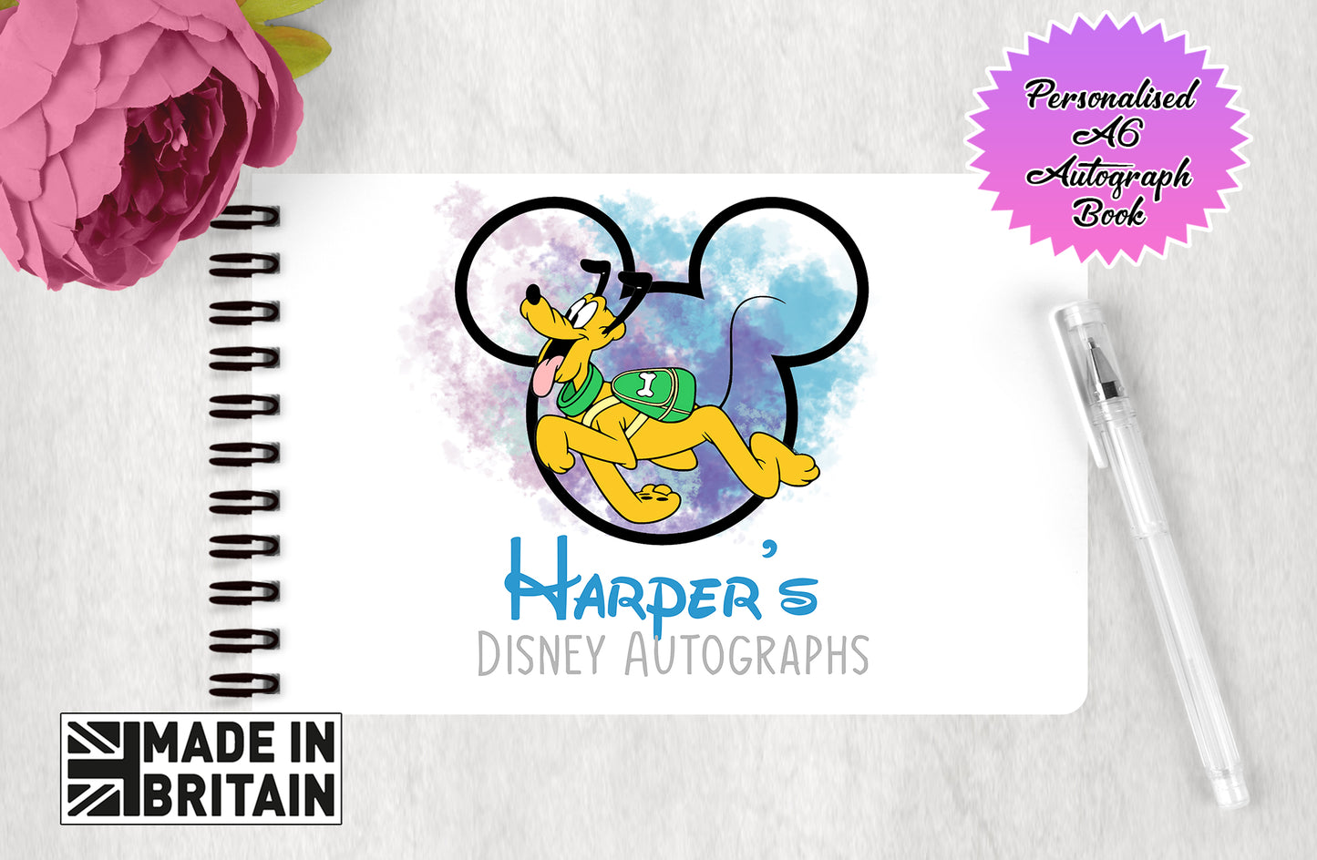 Personalised Disney Dogs Autograph Book - Pluto  Editon V4
