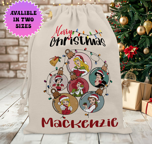 Personalised Disney Christmas Santa Sack Stocking Gift Sack - Disney Princess Edition