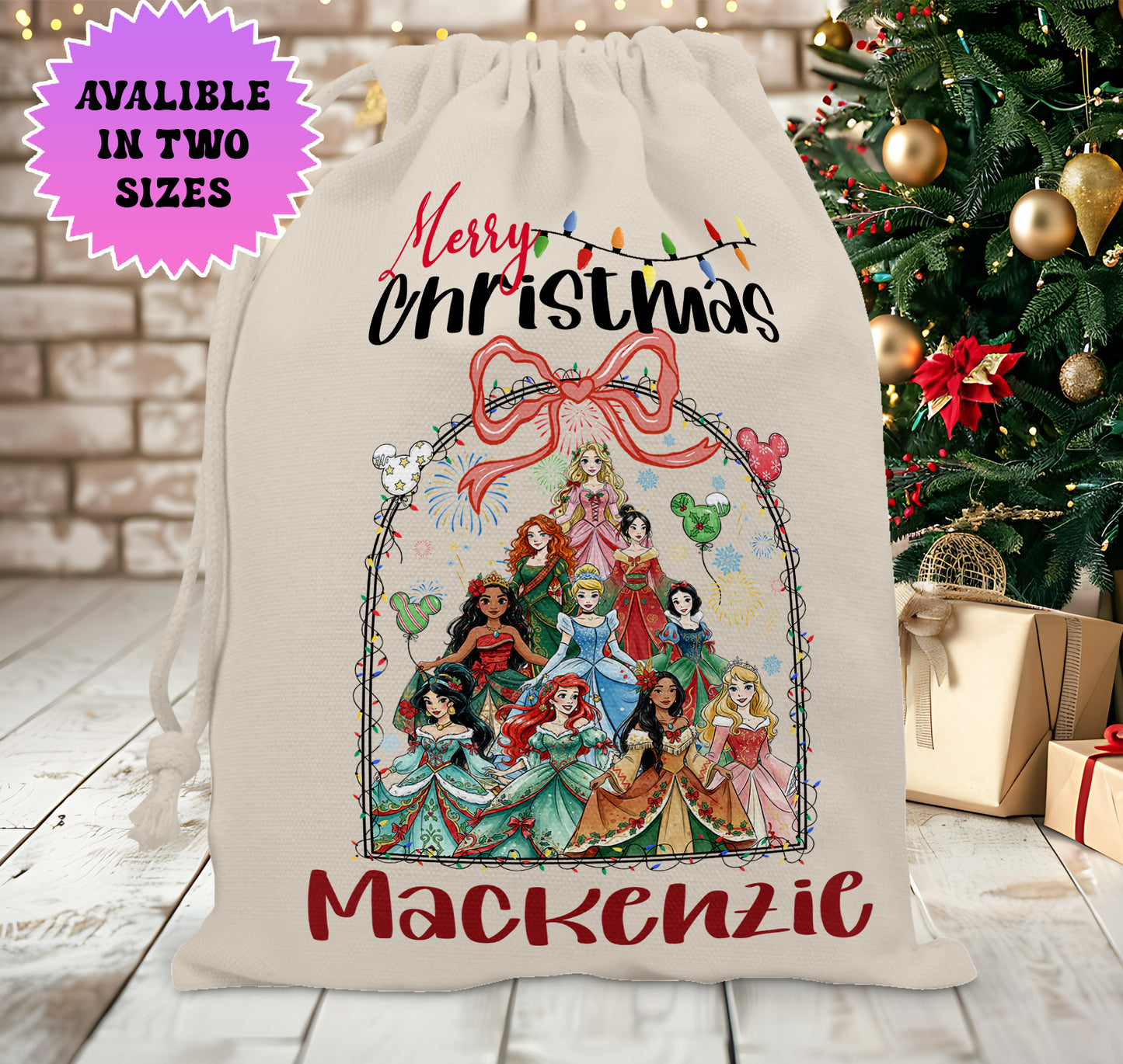 Personalised Disney Christmas Santa Sack Stocking Gift Sack - Disney Princess Edition