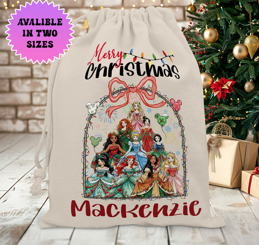 Personalised Disney Christmas Santa Sack Stocking Gift Sack - Disney Princess Edition