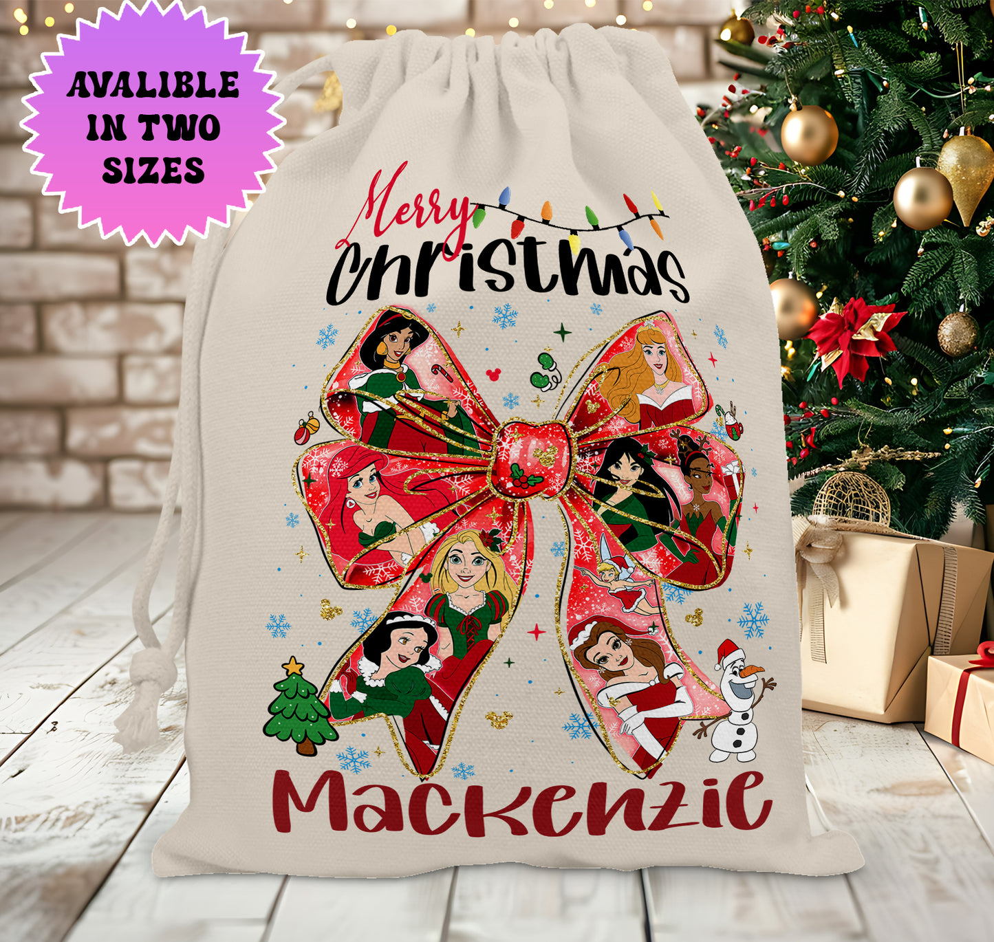 Personalised Disney Christmas Santa Sack Stocking Gift Sack - Disney Princess Edition