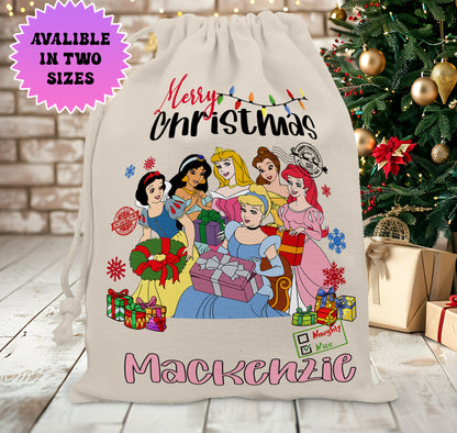 Personalised Disney Christmas Santa Sack Stocking Gift Sack - Disney Princess Edition