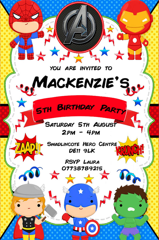 Personalised Superhero Birthday Party Invitations  - Super Edition V10