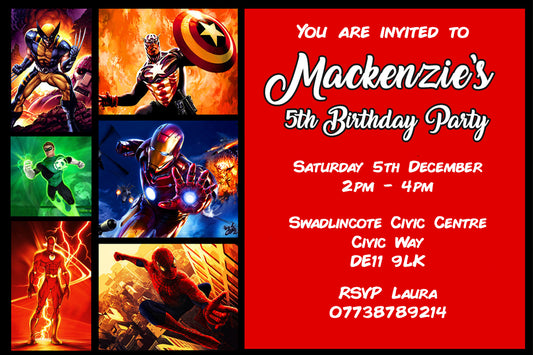 Personalised Superhero Birthday Party Invitations - Avengers Edition V2