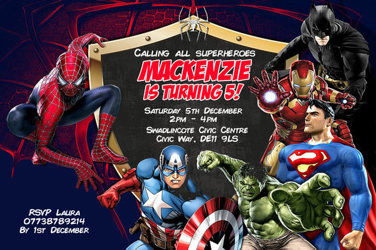 Personalised Superhero Birthday Party Invitations - Avengers Edition