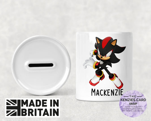 Personalised Sonic The Hedgehog Shadow Inspiered - Ceramic Money Box - Piggy Bank