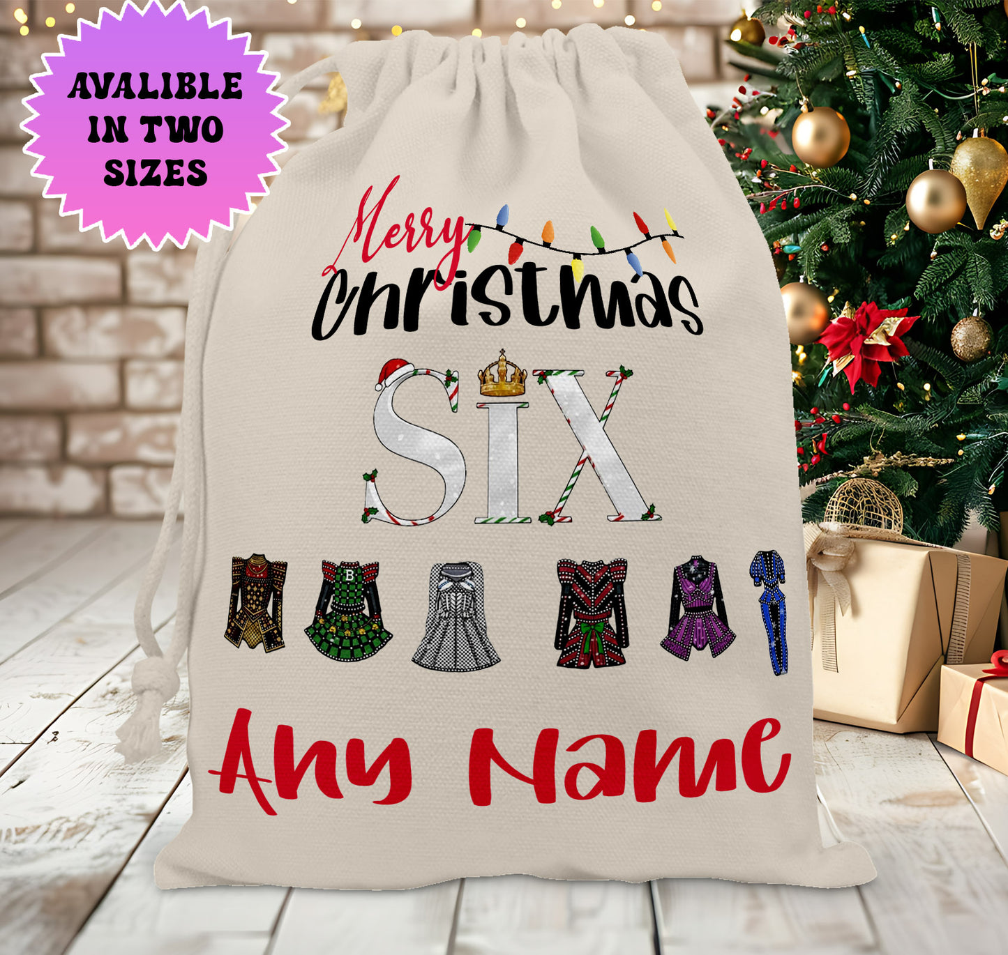 Personalised Six The Musical Christmas Santa Sack Stocking Gift Sack