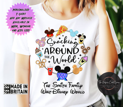Personalised Disney World Epcot Snacking Around The World Matching Family T Shirt V2