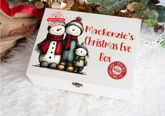 Personalised Christmas Eve Box - Wooden Christmas Eve Box -Snow Family Edition