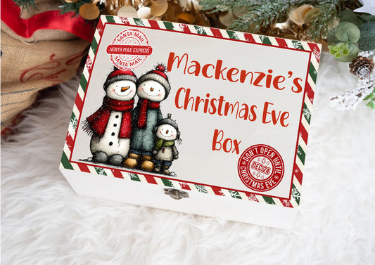 Personalised Christmas Eve Box - Wooden Christmas Eve Box -Snow Family Edition