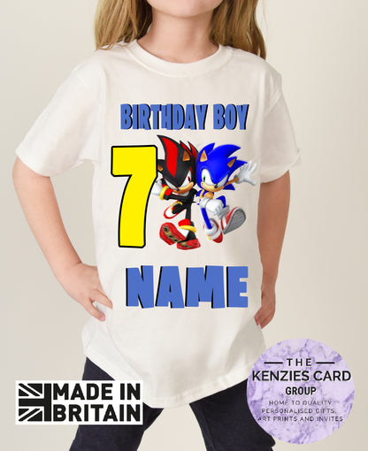 Personalised Sonic The Hedge Hog Cotton T Shirt - Sonic and Shadow Birthday T Shirt