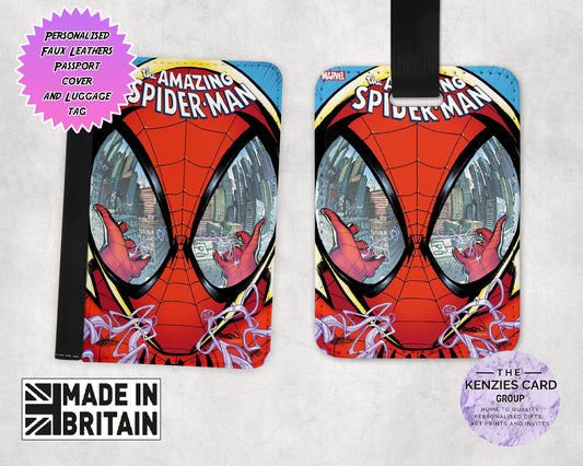 Personalised Dinsey Marvel  Amazing Spiderman Matching Passport and Luggage Tag Sets