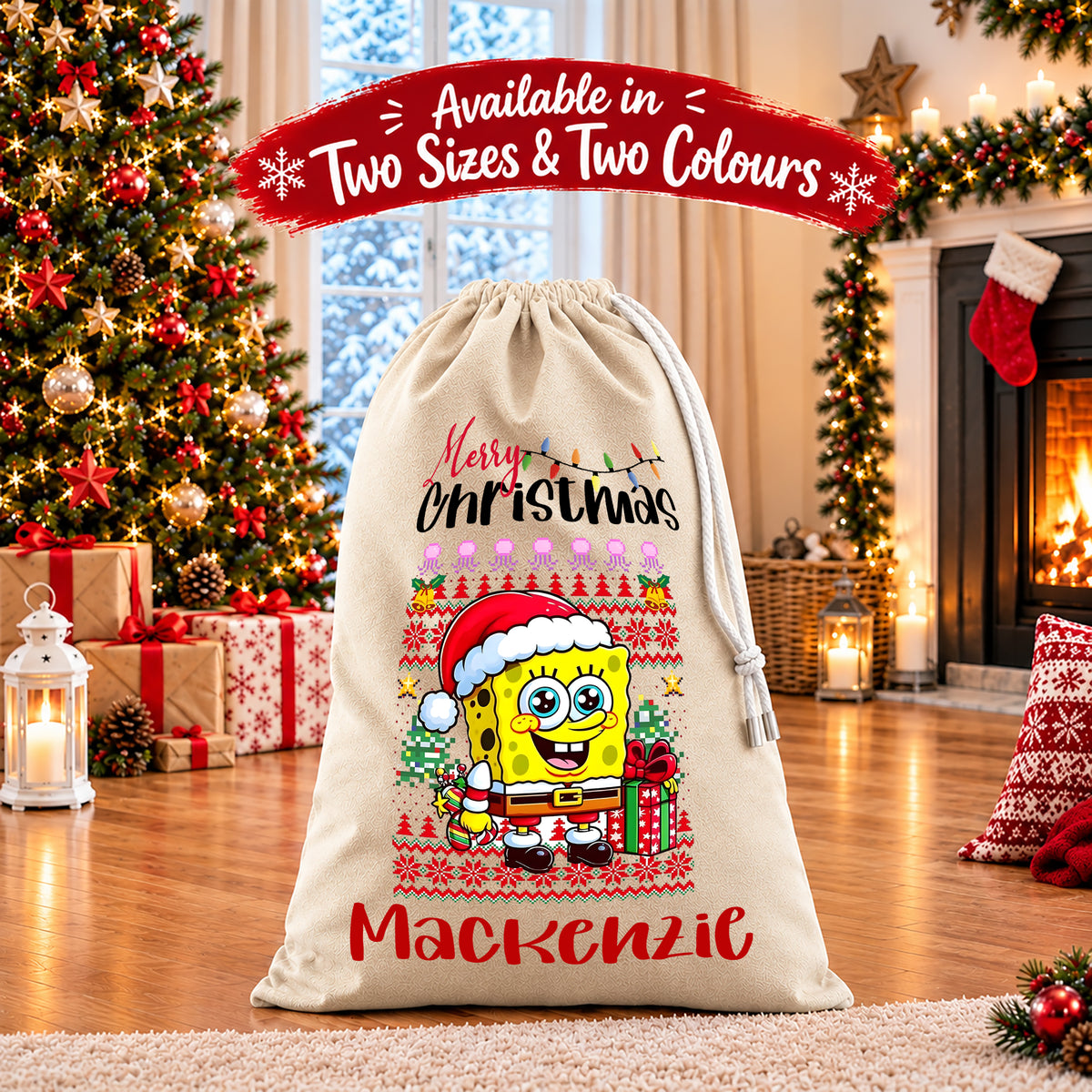 Personalised Christmas Santa Sack Gift Sack Gift Bag - Spongebob Edition
