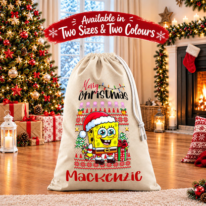 Personalised Christmas Santa Sack Gift Sack Gift Bag - Spongebob Edition