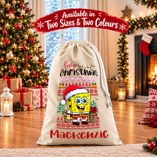 Personalised Christmas Santa Sack Gift Sack Gift Bag - Spongebob Edition