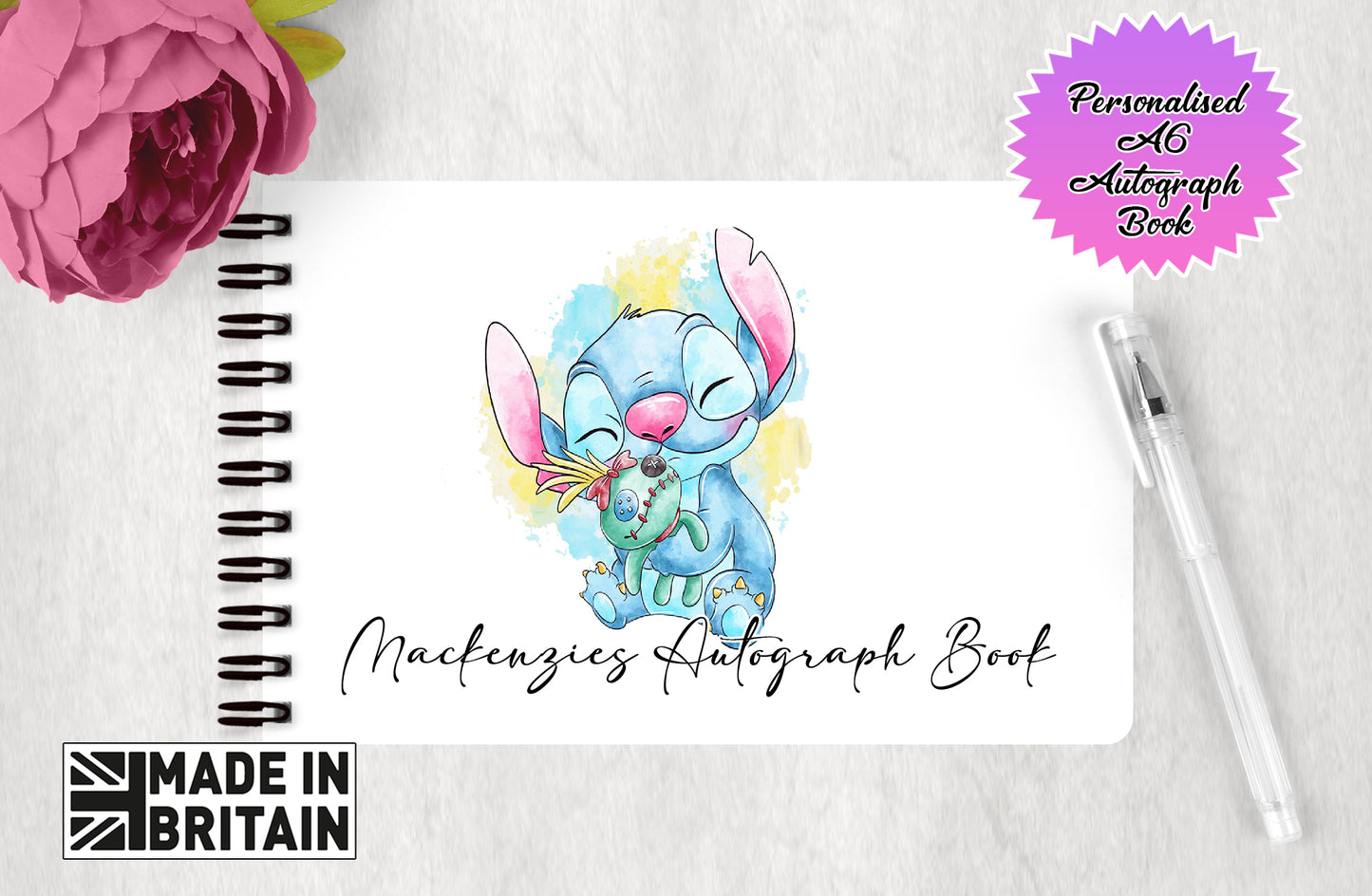 Personalised Disney Autograph Book - Lilo and Stitch Watercolour