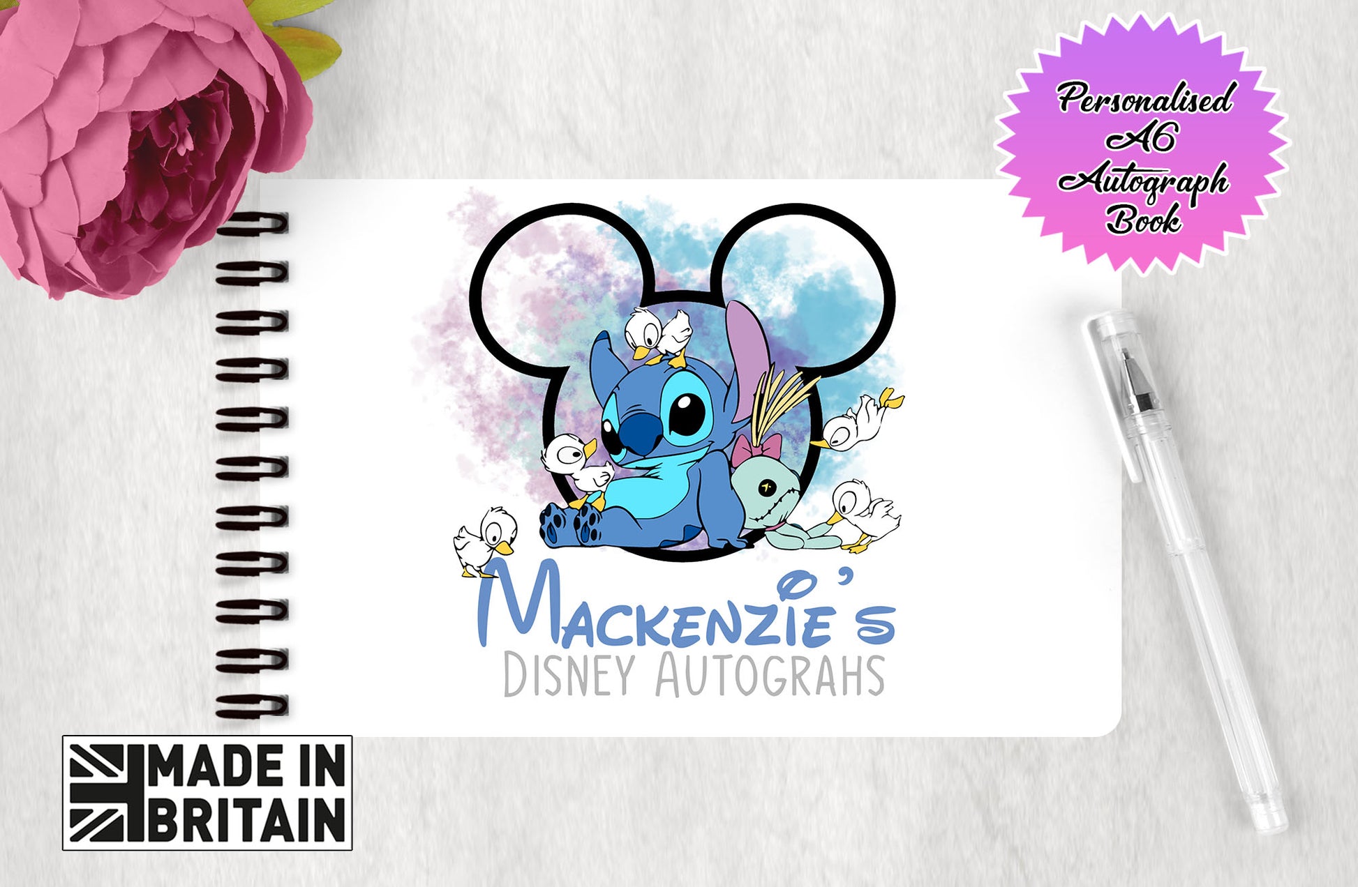 Personalised Disney Autograph Book - Lilo and Stitch Watercolour – The  Kenzies Card Group