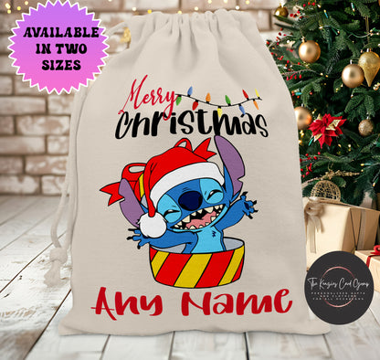 Personalised Disney Christmas Stock Gift Sack - Lilo and Stitch Stitch Pop Out Edition