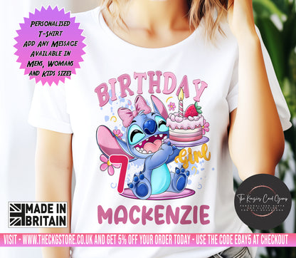 Personalised Disney Lilo and Stitch - Birthday T Shirt - Birthday Girl Stitch Present Edition