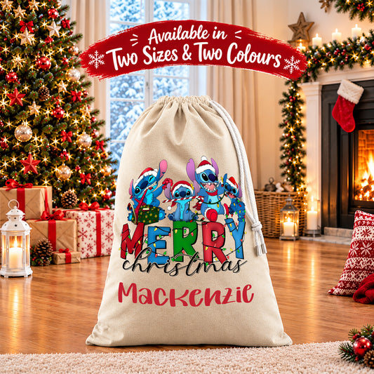 Personalised Christmas Santa Sack Gift Sack Gift Bag - Disney Stitch Edition V5