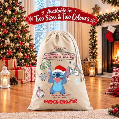Personalised Christmas Santa Sack Gift Sack Gift Bag - Disney Stitch Edition V2