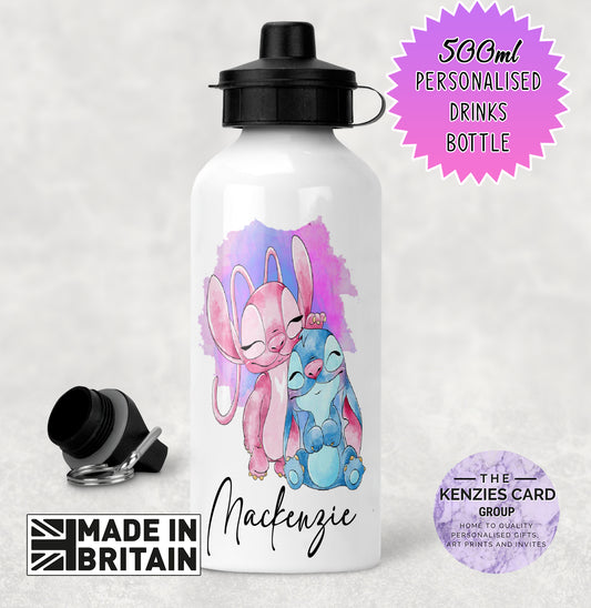 Personalised Disney Lilo and Stitch 500ml Metal Water Bottle - Stitch and Angel Edition