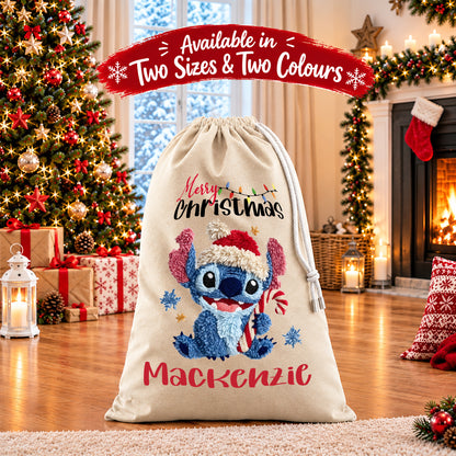 Personalised Christmas Santa Sack Gift Sack Gift Bag - Disney Stitch Edition V4