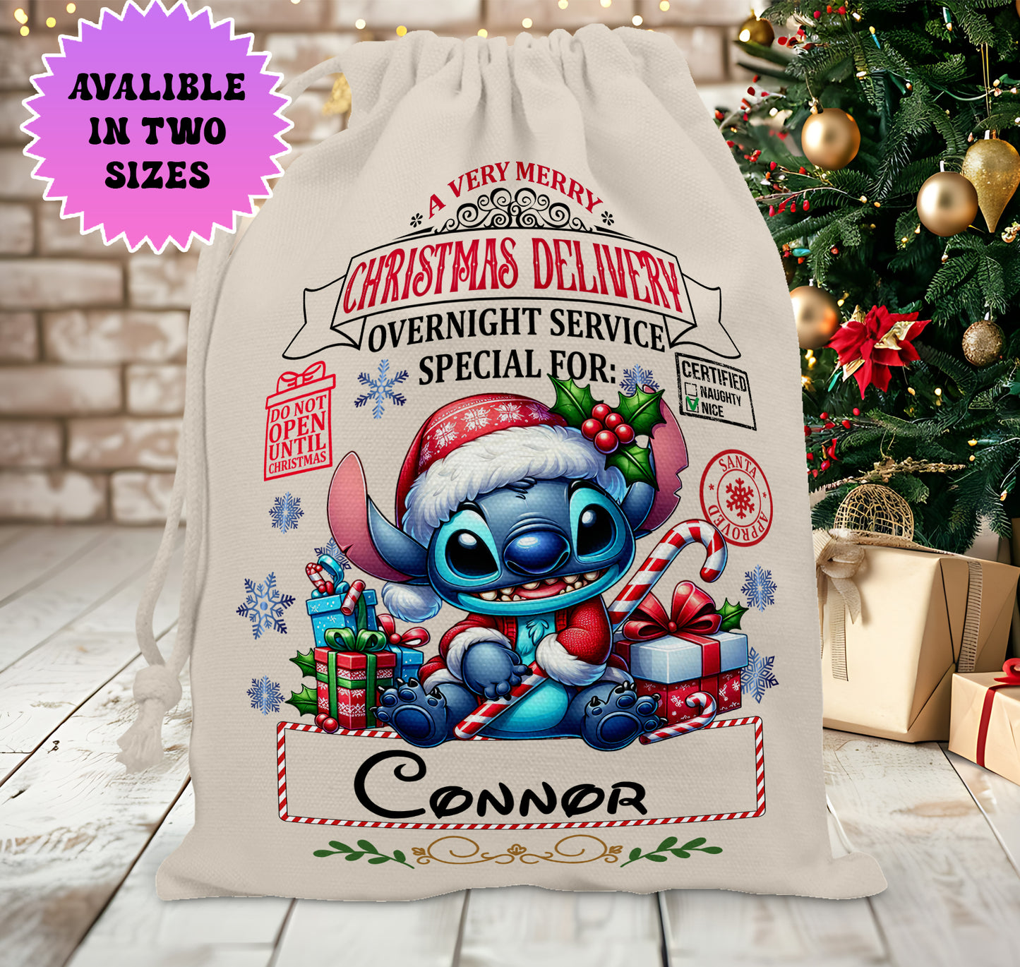 Personalised Disney Christmas Stock Gift Sack - Lilo and Stitch Stitch Edition