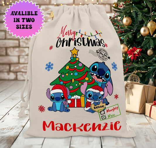 Personalised Disney Christmas Stock Gift Sack - Lilo and Stitch Stich Edition