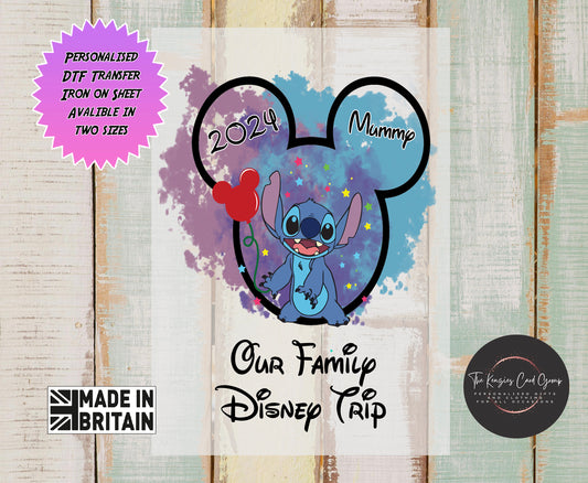 Personalised Disney  Matching Family T Shirts - DTF TRANSFER - Stitch Edition