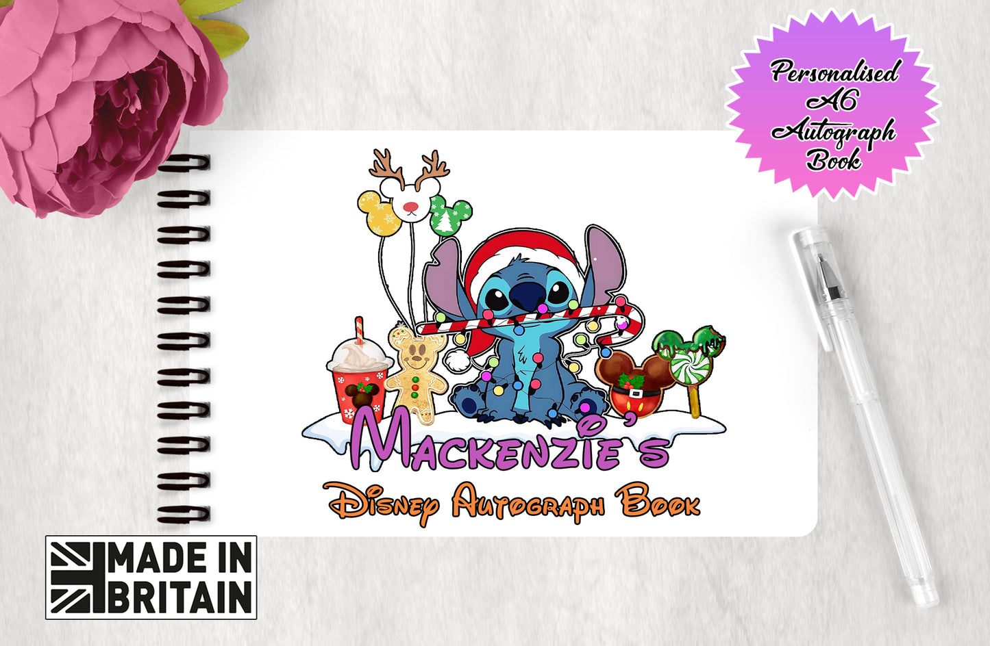Personalised Disney Autograph Book - Lilo and Stitch Christmas Edition