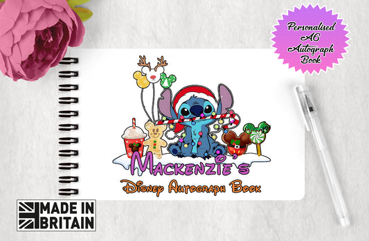 Personalised Disney Autograph Book - Lilo and Stitch Christmas Edition