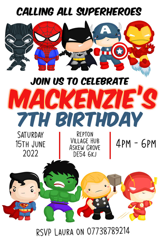 Personalised Superhero Birthday Party Invitations  - Super Edition V11