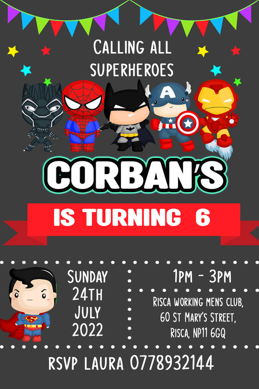 Personalised Superhero Birthday Party Invitations - Super V2