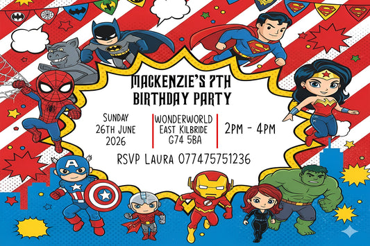 Personalised Superhero Birthday Party Invitations  - Super Edition V14