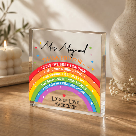 Personalised Acrylic Block Plaque Thank You Teacher Gift for TA Nursery Gift - Big Heart Edition V3