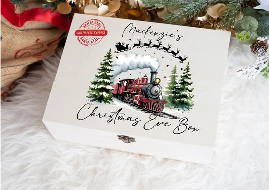 Personalised Christmas Eve Box - Wooden Christmas Eve Box - Polar Express Edition