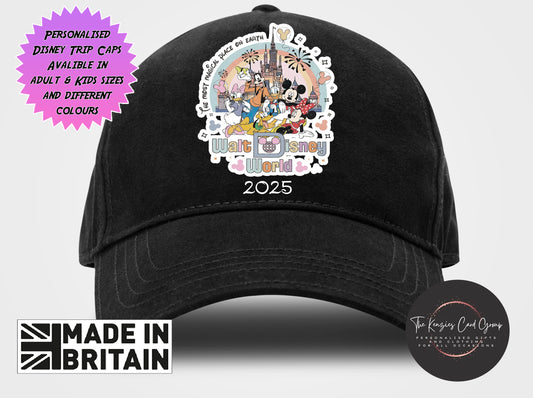Personalised Disneyworld / Disneyland Paris Matching Family Caps - Disney Castle Fab Five Edition