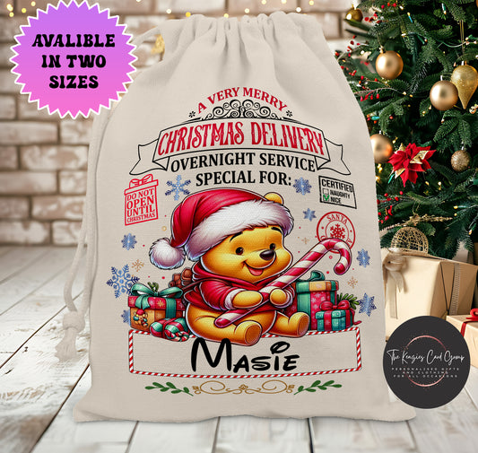 Personalised Disney Christmas Stock Gift Sack - Winnie The Pooh and Friends Christmas Edition
