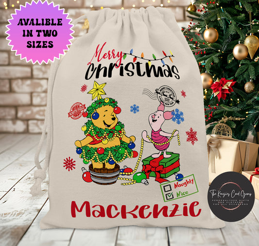 Personalised Disney Christmas Stock Gift Sack - Winnie The Pooh and Friends Christmas Edition