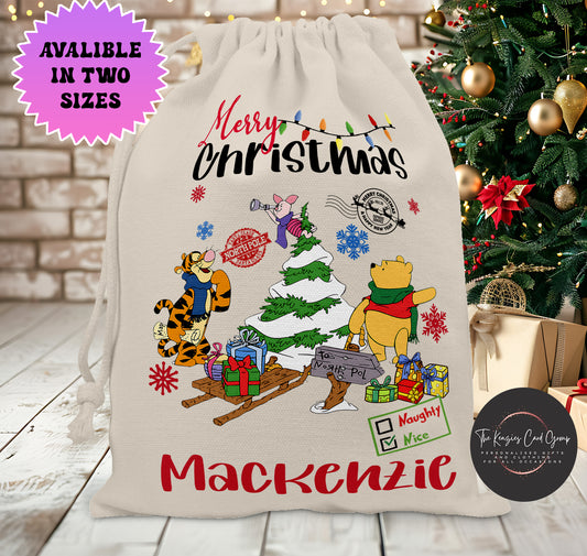 Personalised Disney Christmas Stock Gift Sack - Winnie The Pooh and Friends Christmas Edition