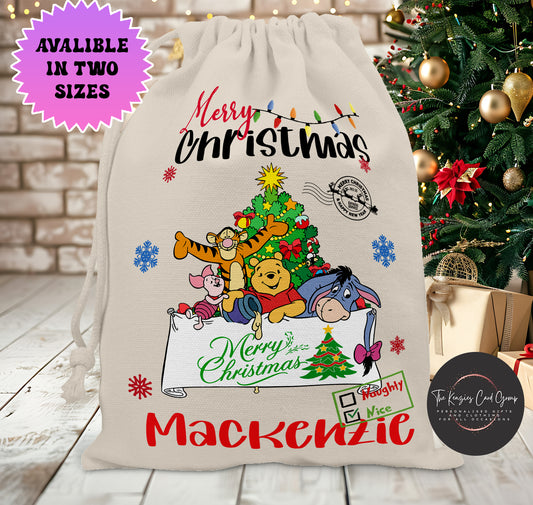Personalised Disney Christmas Stock Gift Sack - Winnie The Pooh and Friends Christmas Edition