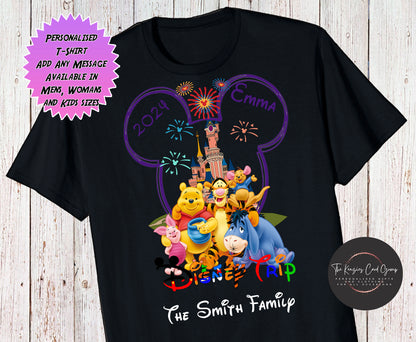 Personalised Disneyland Paris Disney World  T-Shirts Matching Family First Disney Trip - Winnie the Pooh Edition