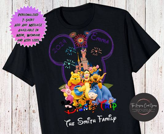 Personalised Disneyland Paris Disney World  T-Shirts Matching Family First Disney Trip - Winnie the Pooh Edition