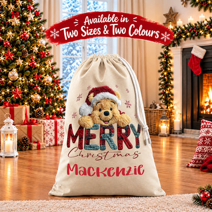 Personalised Christmas Santa Sack Gift Sack Gift Bag - Disney Winnie The Pooh Edition V5