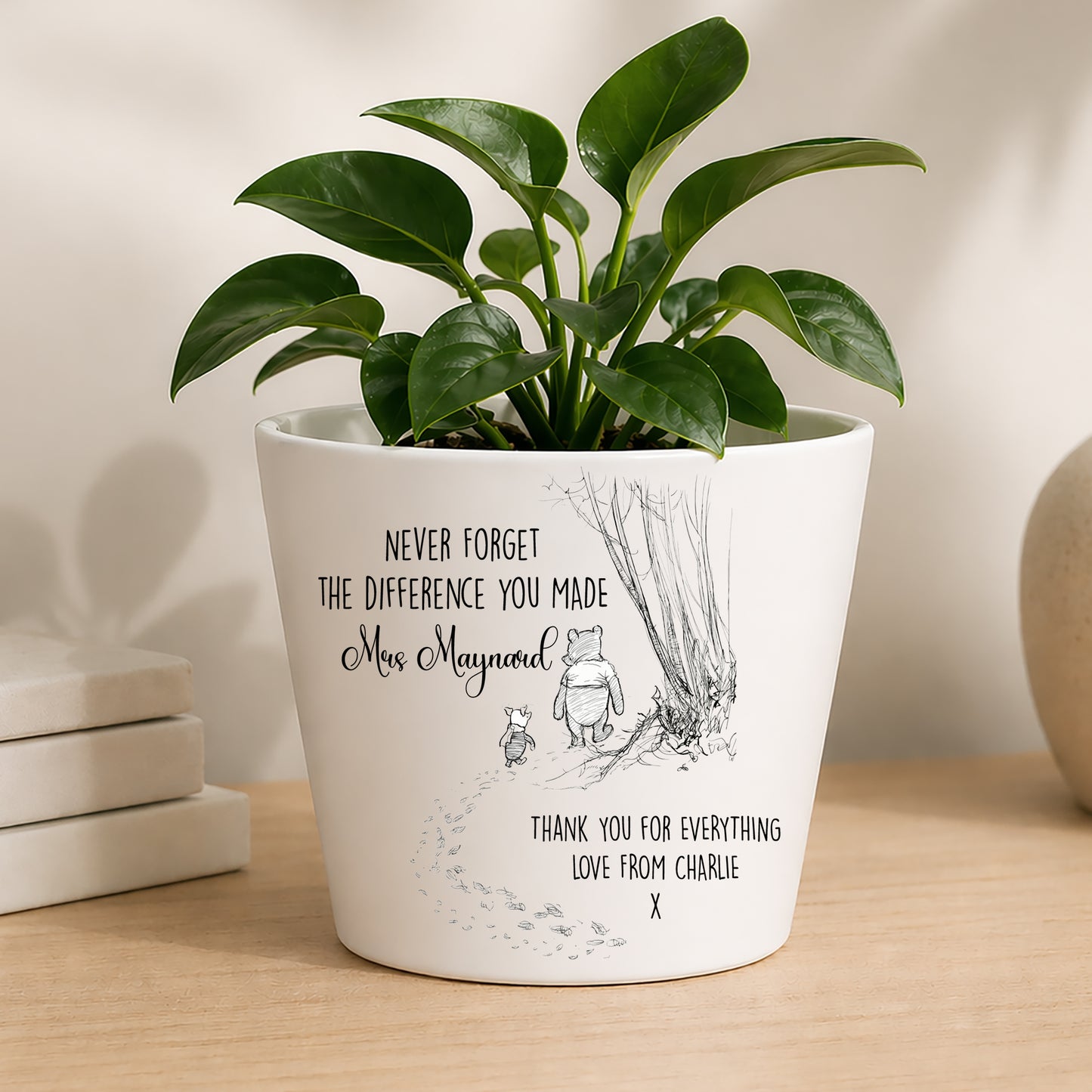 Personalised Teacher Plant Pot | Custom Teacher Appreciation Gift, Thank You Present - Winnie The Pooh Edition