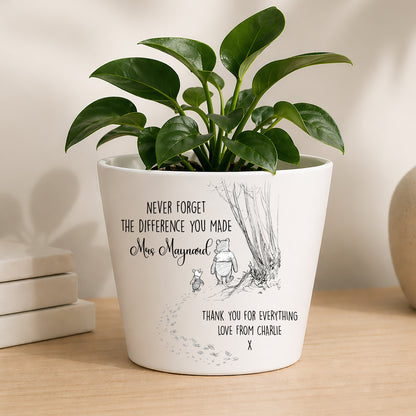 Personalised Teacher Plant Pot | Custom Teacher Appreciation Gift, Thank You Present - Winnie The Pooh Edition