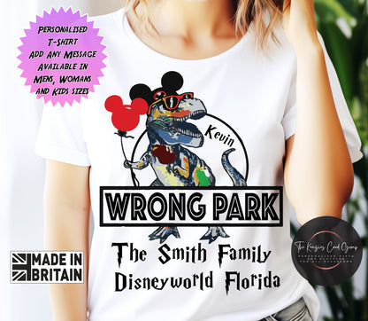 Personalised Wrong Park T Rex Disney Matching Family T Shirt Disney World T Shirt