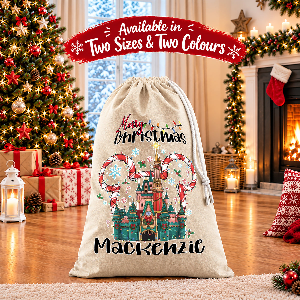Personalised Christmas Santa Sack Gift Sack Gift Bag - Disney Castle Edition V1